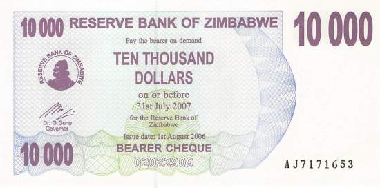 10000 Dollars Zimbabwe p.46b 2006